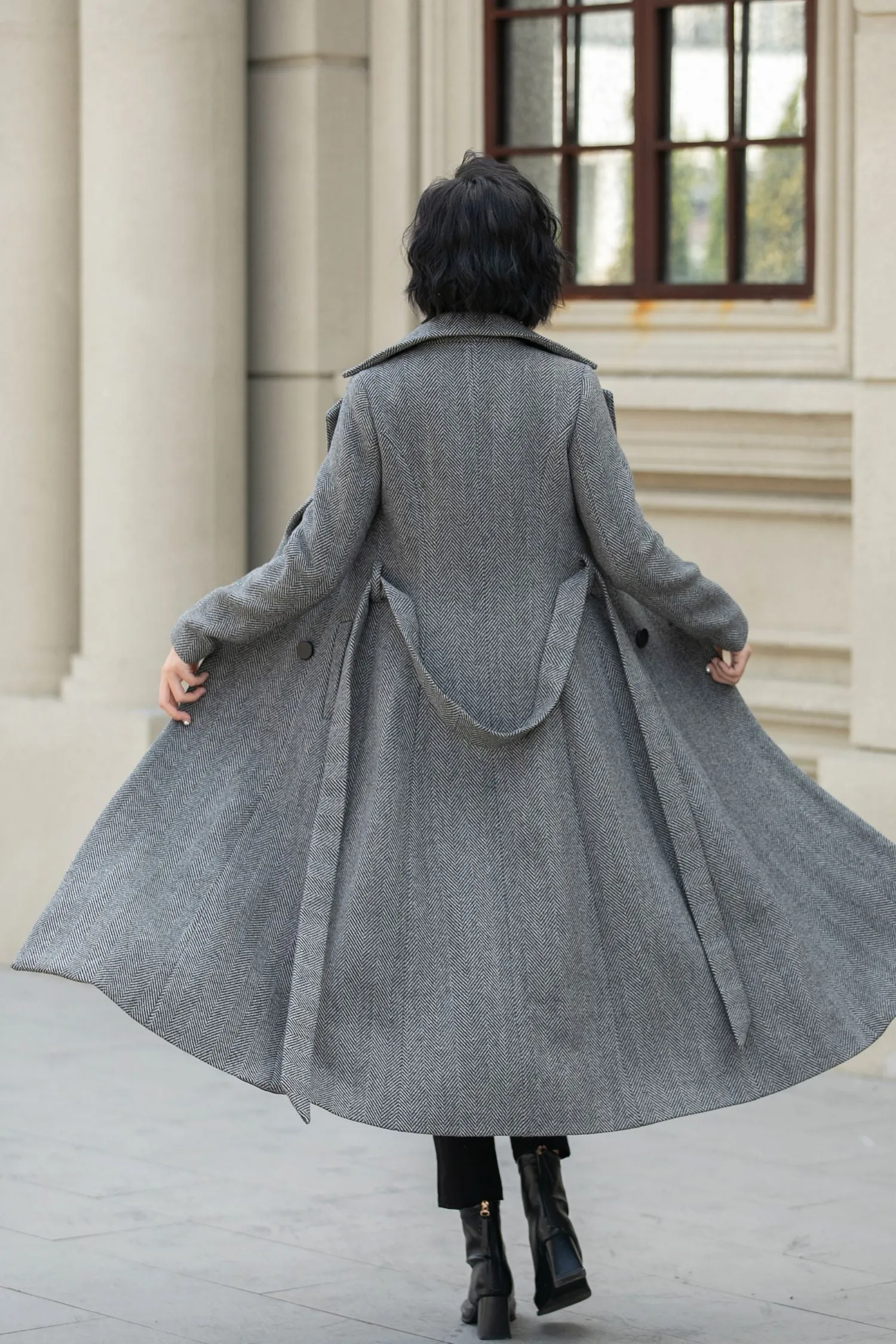 Striple winter long trench wool coat 5455