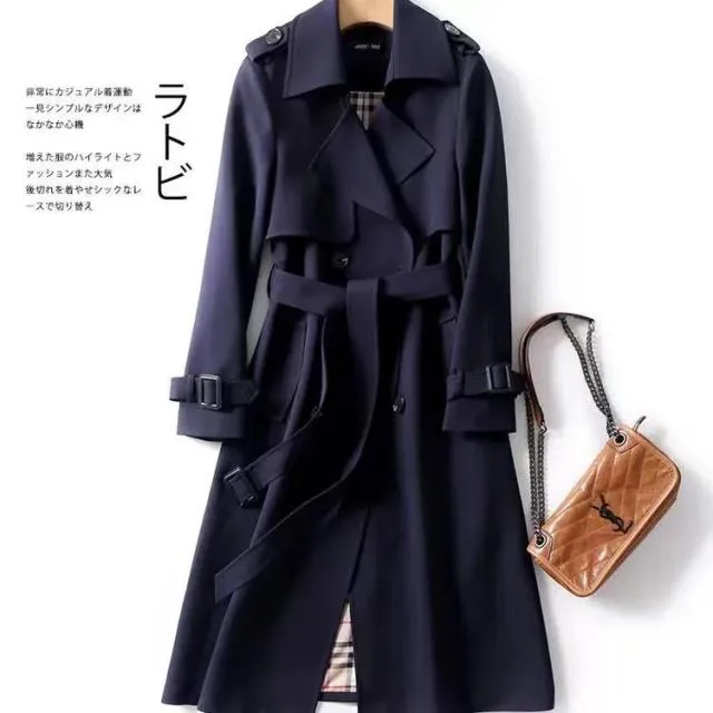 Wjczt Women&#39;s Long Trench Coats 2022 New Autumn Lapel Double Breasted Slim Windbreaker Korean Elegant Belted Solid Coat Ladies Outwear