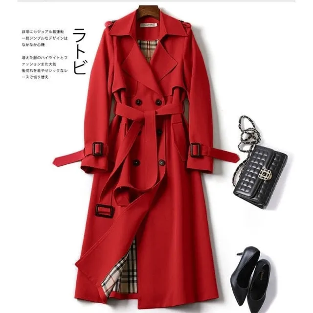 Wjczt Women&#39;s Long Trench Coats 2022 New Autumn Lapel Double Breasted Slim Windbreaker Korean Elegant Belted Solid Coat Ladies Outwear