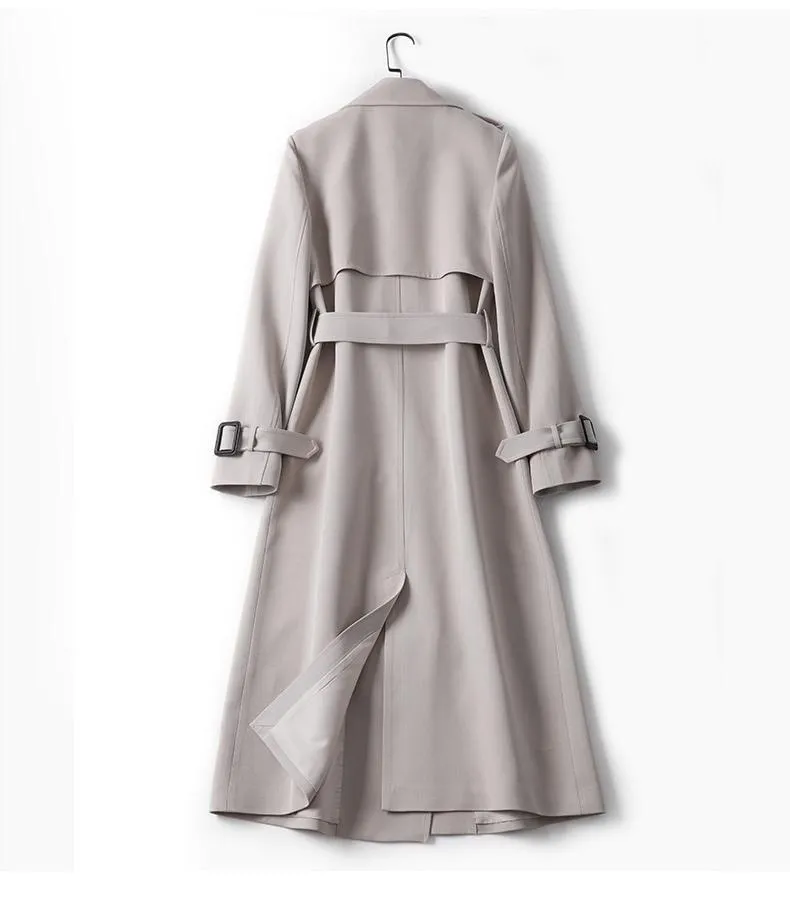 Wjczt Women&#39;s Long Trench Coats 2022 New Autumn Lapel Double Breasted Slim Windbreaker Korean Elegant Belted Solid Coat Ladies Outwear