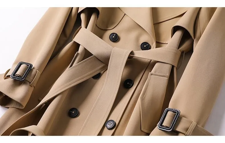 Wjczt Women&#39;s Long Trench Coats 2022 New Autumn Lapel Double Breasted Slim Windbreaker Korean Elegant Belted Solid Coat Ladies Outwear