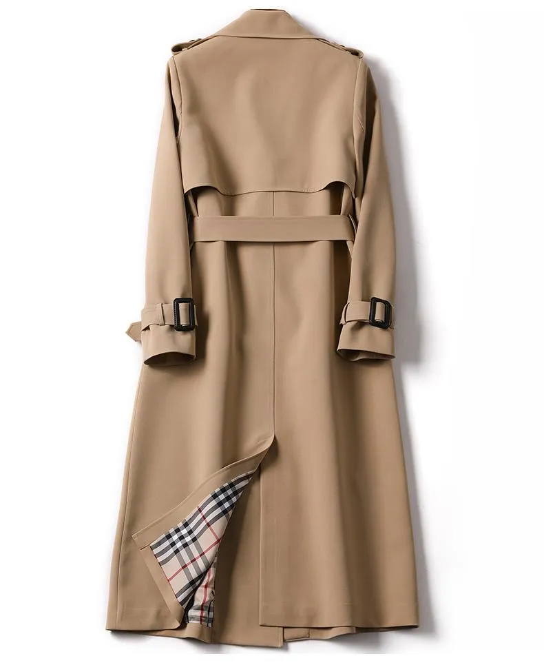 Wjczt Women&#39;s Long Trench Coats 2022 New Autumn Lapel Double Breasted Slim Windbreaker Korean Elegant Belted Solid Coat Ladies Outwear
