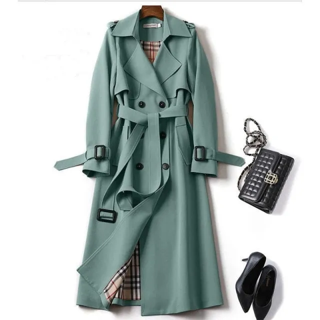 Wjczt Women&#39;s Long Trench Coats 2022 New Autumn Lapel Double Breasted Slim Windbreaker Korean Elegant Belted Solid Coat Ladies Outwear