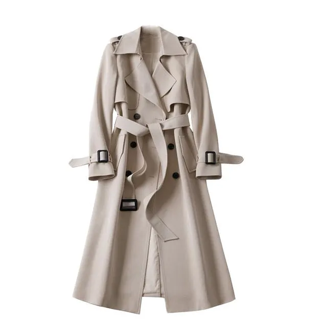 Wjczt Women&#39;s Long Trench Coats 2022 New Autumn Lapel Double Breasted Slim Windbreaker Korean Elegant Belted Solid Coat Ladies Outwear