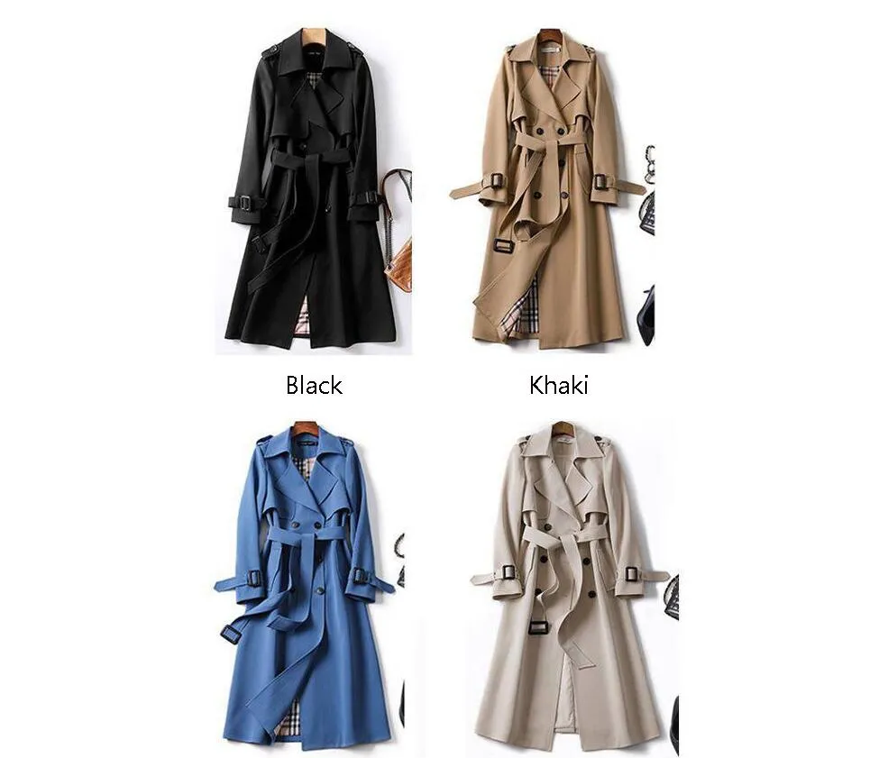 Wjczt Women&#39;s Long Trench Coats 2022 New Autumn Lapel Double Breasted Slim Windbreaker Korean Elegant Belted Solid Coat Ladies Outwear