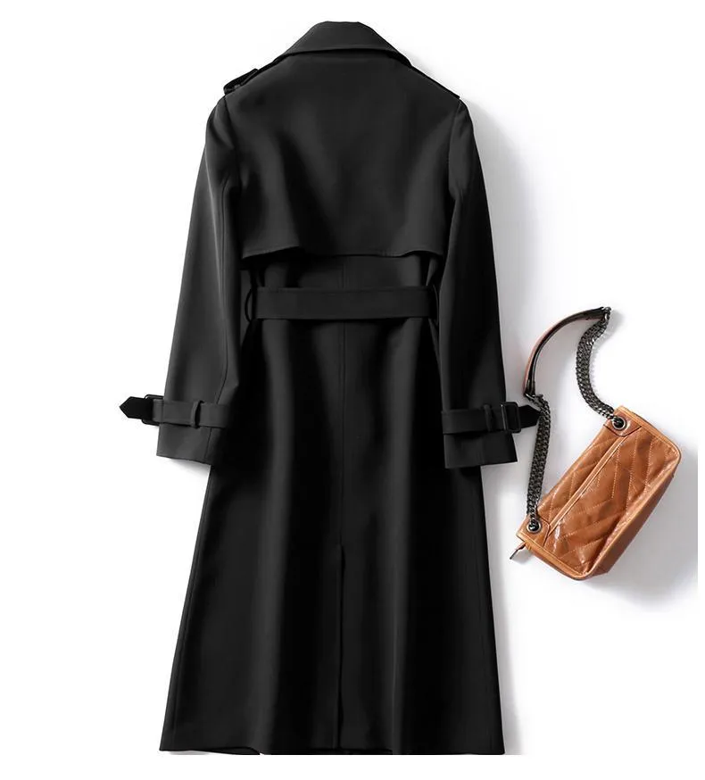 Wjczt Women&#39;s Long Trench Coats 2022 New Autumn Lapel Double Breasted Slim Windbreaker Korean Elegant Belted Solid Coat Ladies Outwear