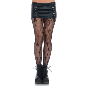 Worship Me Cross Net Tights - Black O.S.