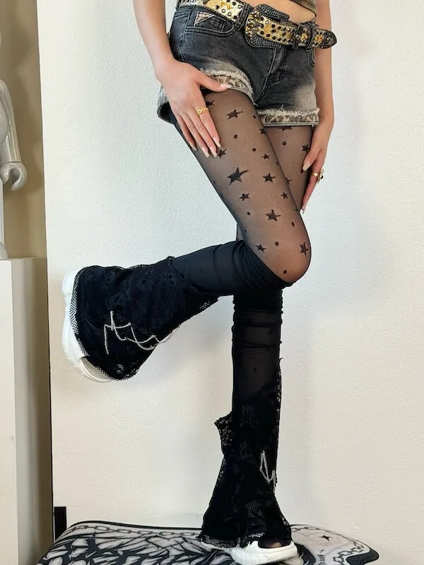 Y2k retro star polka dot tights