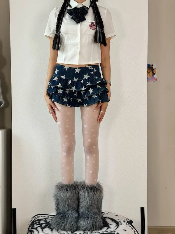 Y2k retro star polka dot tights