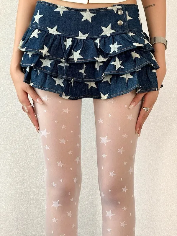 Y2k retro star polka dot tights