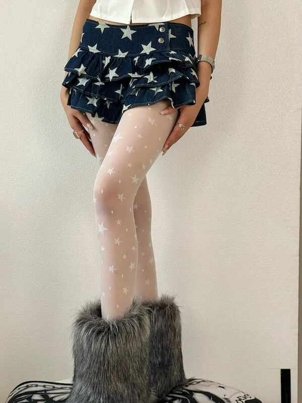 Y2k retro star polka dot tights
